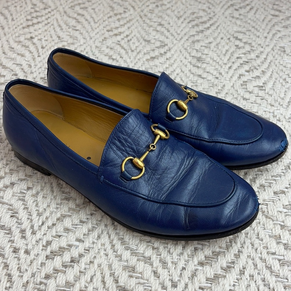 Navy Gucci loafers